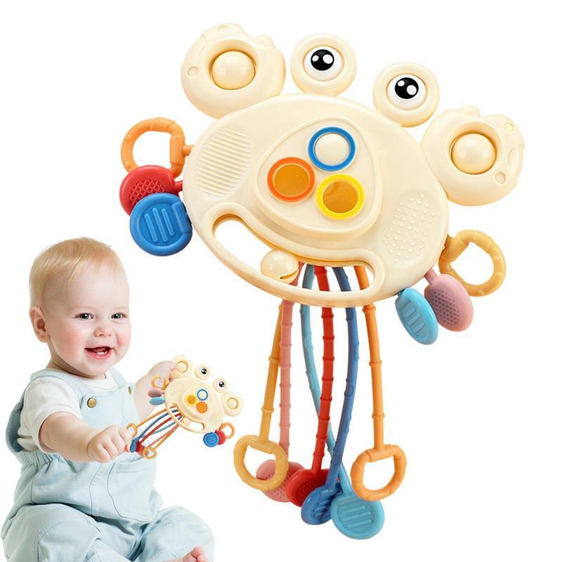 Mainan tali tarik untuk anak-anak senar sensorik mainan tumbuh gigi kepiting mainan perjalanan pesawat mainan keterampilan Motor halus mainan Montessori untuk