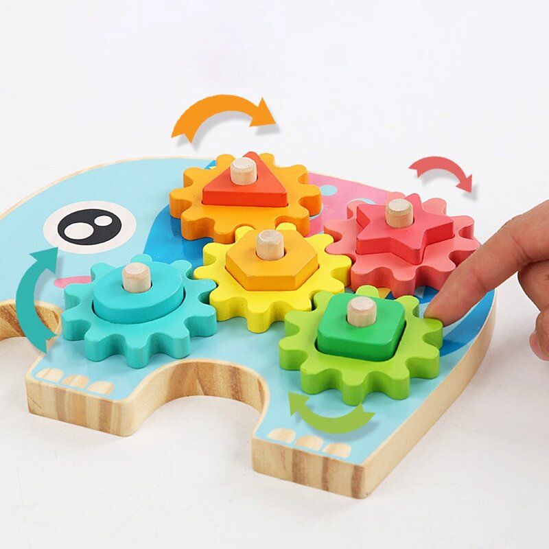 لعبة الفيل الخشبي للأطفال الصغار ، لعبة تعليمية مع عجلات دوارة ، لتعلم الألوان والأشكال