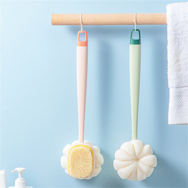 แปรงขัดตัวด้ามจับยาวสำหรับล้างอ่างอาบน้ำที่ขัดหลังแขวนลูกบอลขัดตัวสำหรับอาบน้ำทำความสะอาดในครอบครัว
