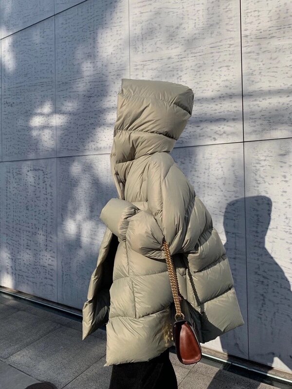 UMI MAO 90 piumino d'anatra bianco inverno nuovo cappotto corto con fibbia nascosta con cappuccio invernale da donna Y2K