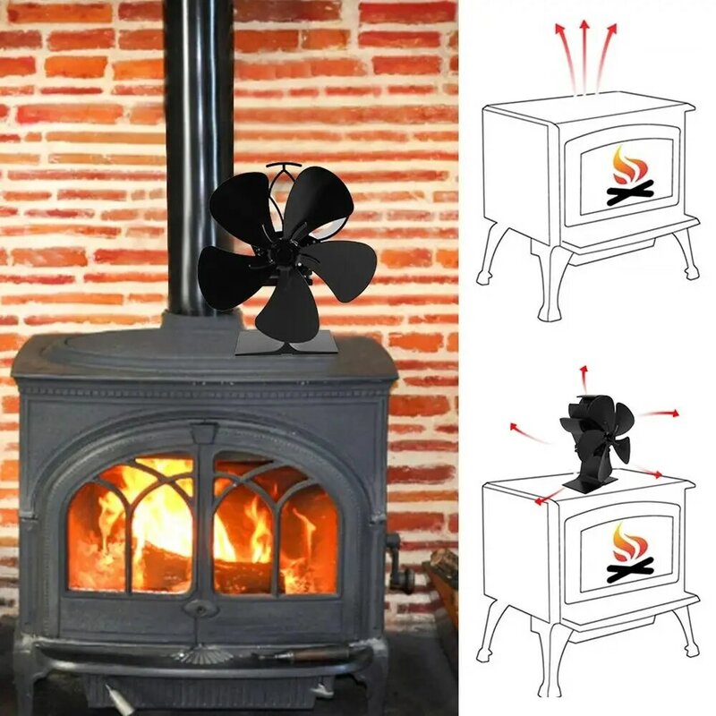5 Blades Fireplace Fire Heat Power Saving Eco Fan Replacement for Heat Powered Wood Stove Fan Wood Log Burner Fireplace Fan