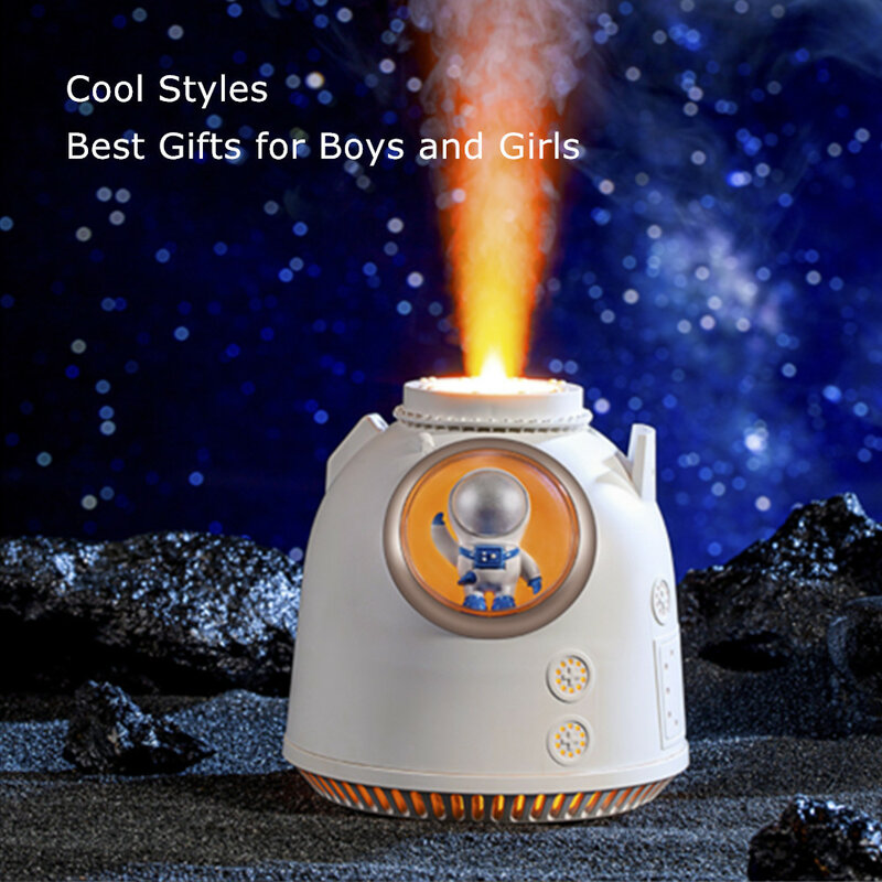 Cartoon Space Astronaut Simulatie Vlam Nachtlampje Usb Schattige Luchtbevochtiger Diffuser Babykamer Kinderkamer Verjaardagscadeaus