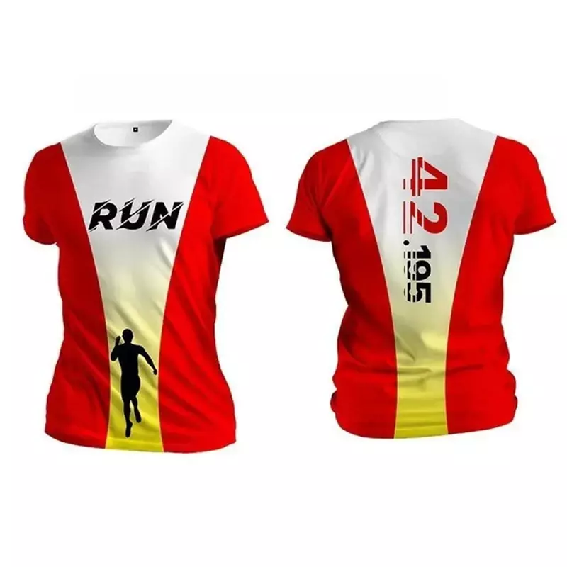 Kaus olahraga lari kebugaran luar ruangan Pria Wanita, atasan lengan pendek kasual baru musim panas modis gradien 3D Harajuku