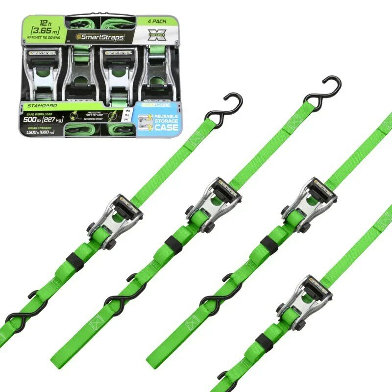 SmartStraps cricchetto X Tie Down, 1in x 12ft, 1500lb, verde, 445, 4 Pack