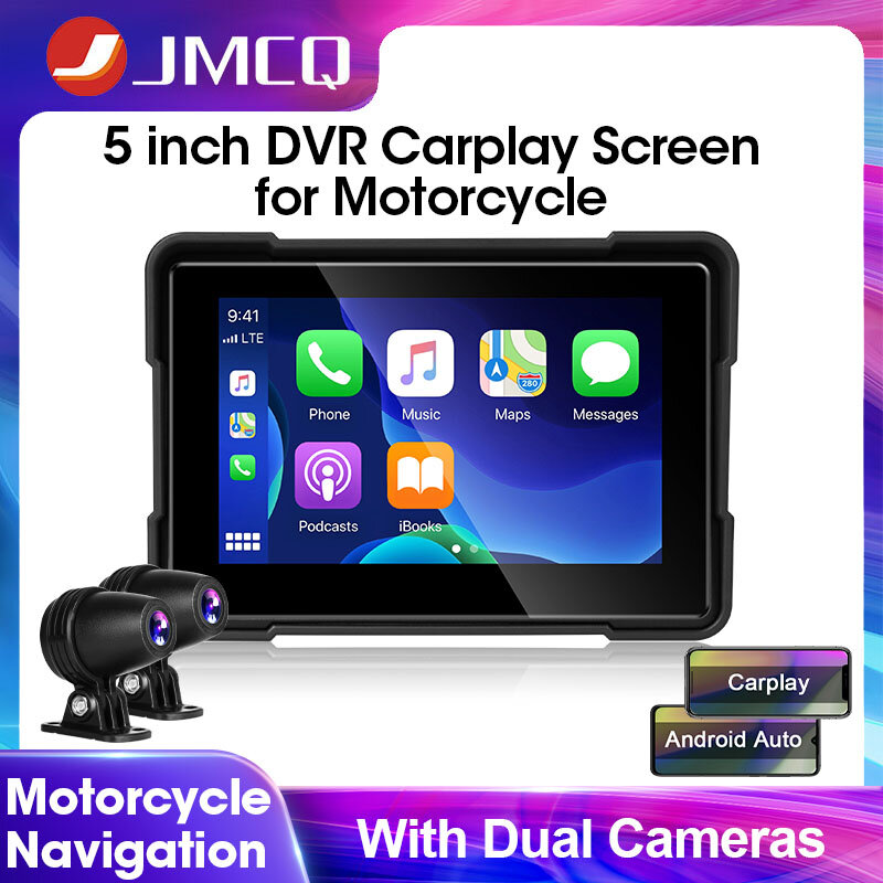 JMCQ мотоциклетный Автомобильный видеорегистратор с 5-дюймовым сенсорным экраном, водонепроницаемость IPX7, IPS монитор, беспроводной Автомобильный видеорегистратор Android с 2 камерами