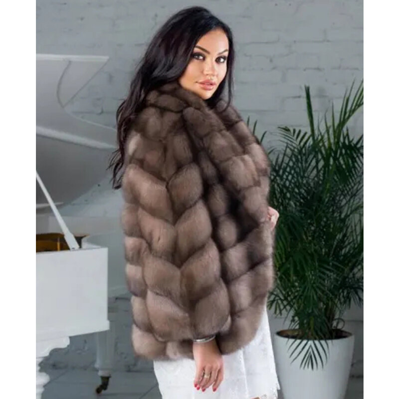 Abrigo de piel de zorro Real para mujer, chaqueta de lujo de invierno, 2024