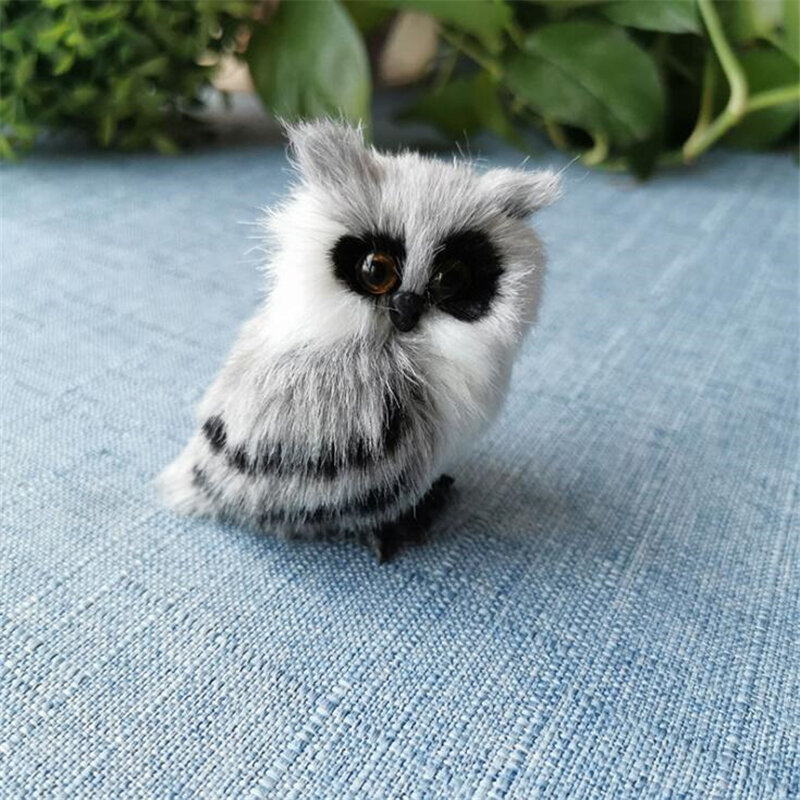 Cute Lovely Owl White Black Furry Christmas Bird Ornament Decoration Adornment Simulation for Home Decor Gift 5*4.5*7cm