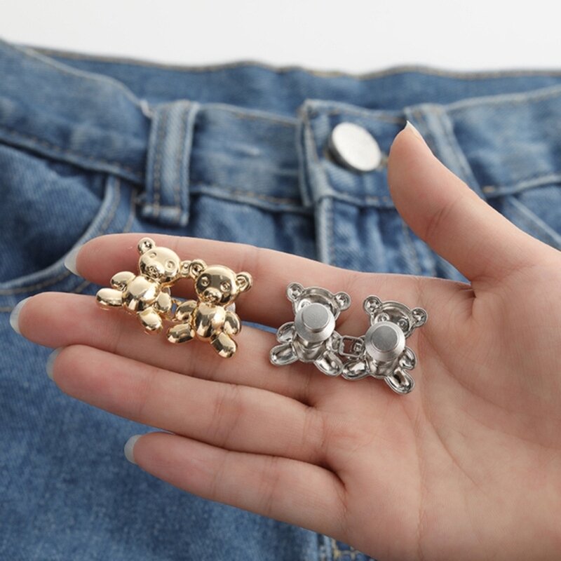 หมีน่ารักโลหะกระชับเอวปุ่ม Pin กางเกงยีนส์ปุ่ม Pins Jean ปุ่มกระชับ