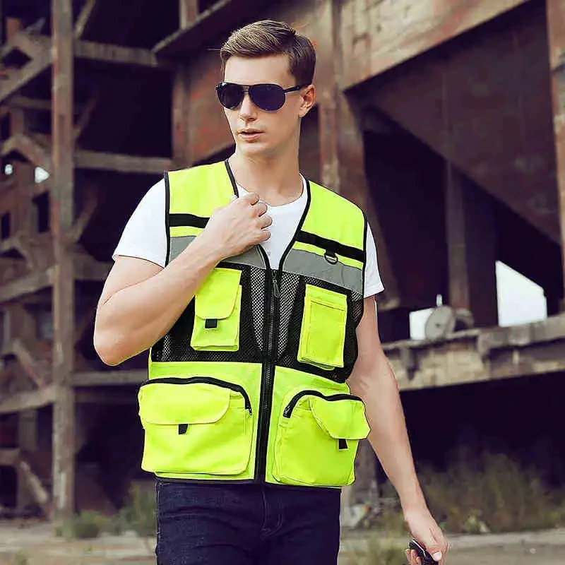 Custom LOGO Safety Vest Reflective Vest With Pockets Breathable Mesh Safety Workwear High Visibility Vest