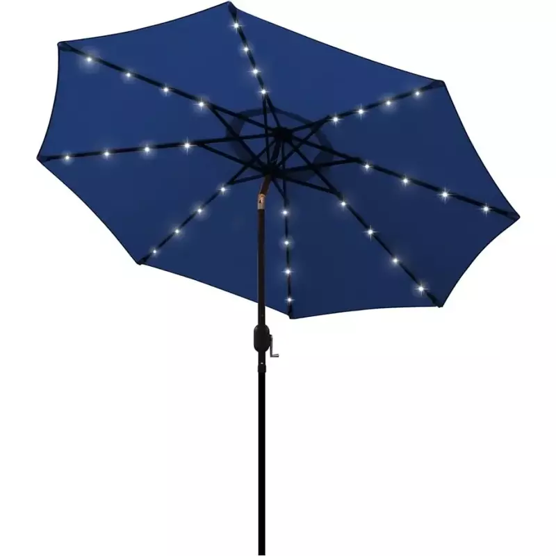 Paraguas redondo de aluminio para el mercado, sombrilla grande de 9 pulgadas con manivela de elevación, sombra, inclinación automática, poste de bronce, olefina azul marino, envío gratis