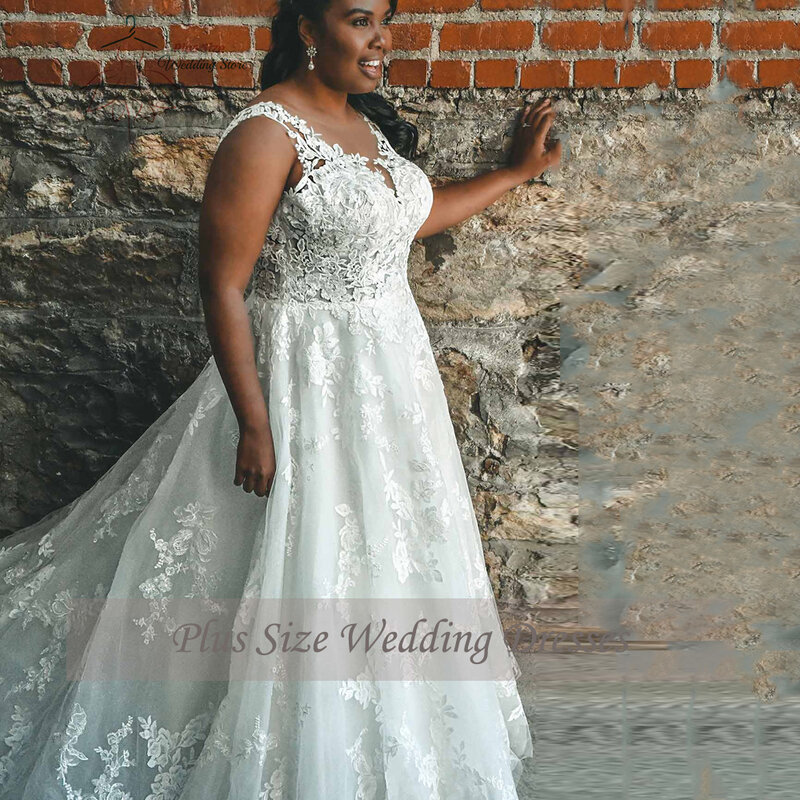 Elegant Wedding Dresses Plus Size O Neck Sleeveless A-Line Bridal Gowns Tulle With Lace Applique Sweep Train Robe De Mariée 2023