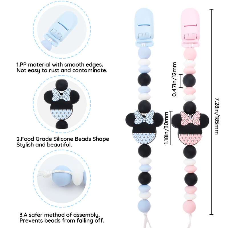 ห่วงโซ่ empeng silikon สำหรับเด็กทารกคลิปหนีบหัวนมปลอมไม่มี BPA ของขวัญสำหรับเด็กทารกน่ารักอุปกรณ์เสริม
