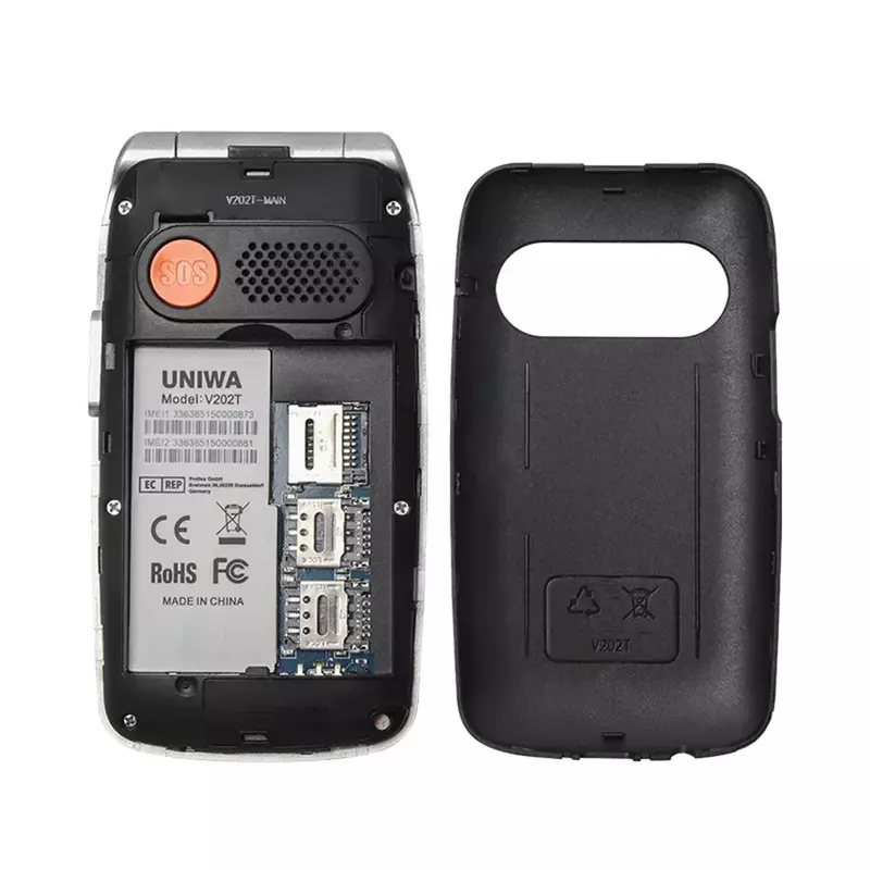 UNIWA-flip telefone para idosos, tela dupla, grande recurso de botão de pressão, flip, botão de chamada de emergência, v202t, 4g, 2,4 polegadas, 1450mAh
