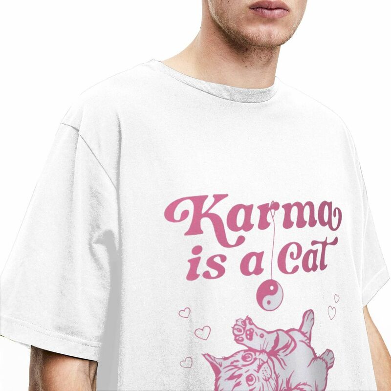 Karma Is A Cat Singer T Shirt Men's Musician Album Funny 100% Cotton T-Shirts Beach O Neck Tee Shirt Custom Logo Oversized Tops