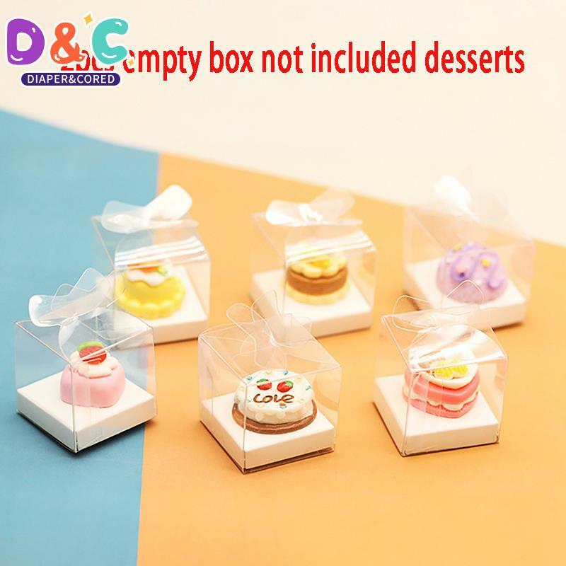Dollhouse Mini Clear Cake Box, Caixa de embalagem vazia, Pretend Play Brinquedos, Dolls House Acessórios, Sobremesa, 2pcs