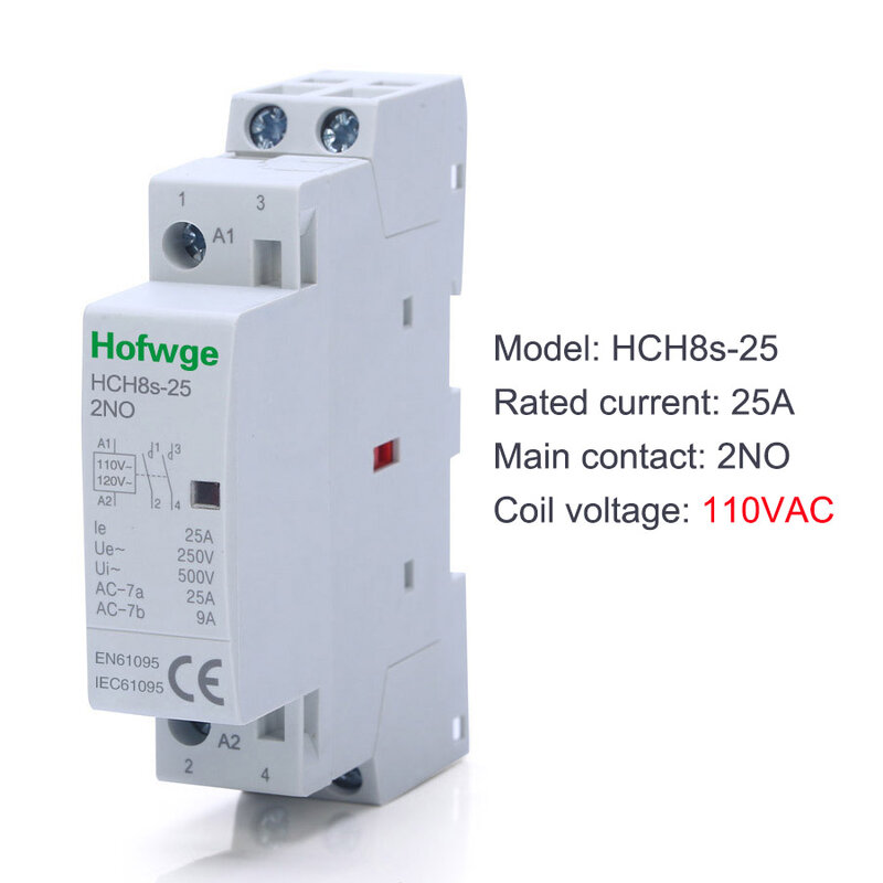 Contactor Modular HCH8s-25 2P 25A AC DC 2NO o 2NC 1NO1NC 24V 110V 220V, Contactor doméstico automático tipo carril Din