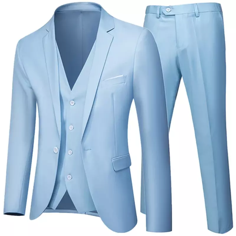 Business Suit Jacket Coat Blazers Trousers Waistcoat Men Wedding Three Pieces Pants Vest Large Size Professional Dress 3 Pcs Set