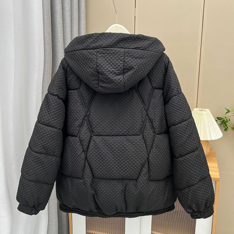 Fashion Geometric Hooded Thermal Parkas Women Winter 2023 Plus Size Casual Clothing Down Cotton Padded Coat Wadded Jacket