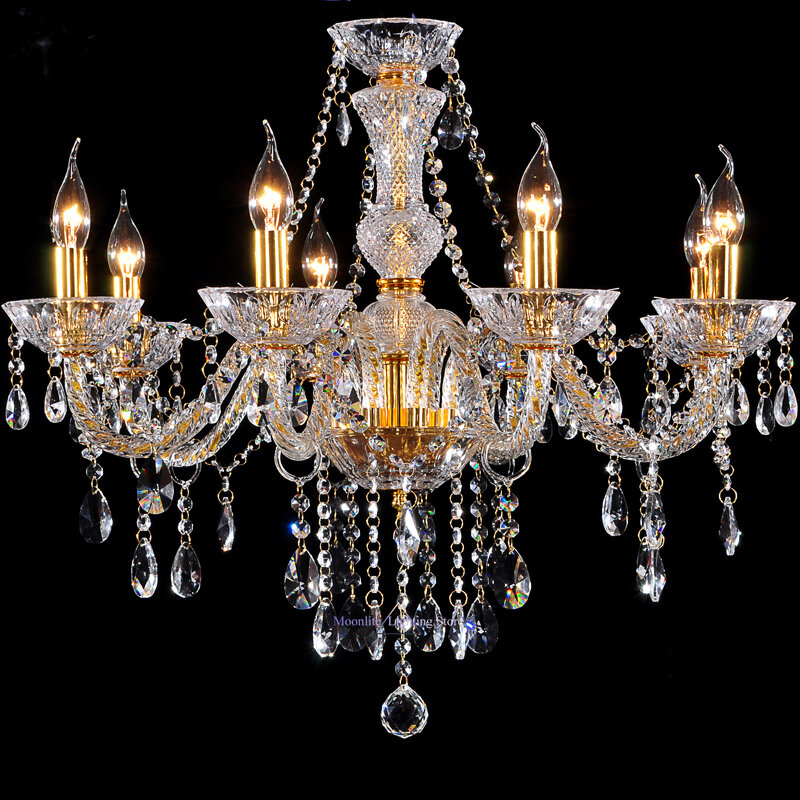 Lampu kristal logam emas Modern, lampu kristal E14 dekorasi rumah dapur, perlengkapan ruang makan