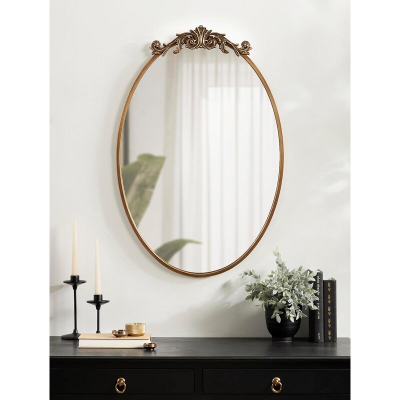 Espelho de parede oval vertical tradicional, Kate e Laurel Arendahl, ouro antigo, glamour vintage de inspiração barroca, 24x36