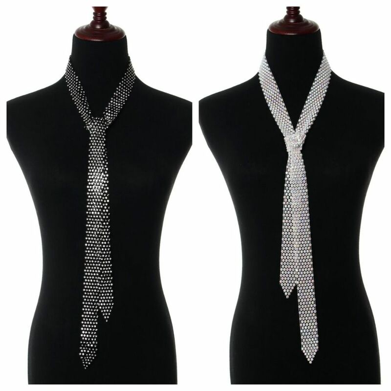 Bling Rhinestone Necktie Simple Neck Tie Photograph Props Uniform Tie Lazy Tie Business Tie Women Tie Dance