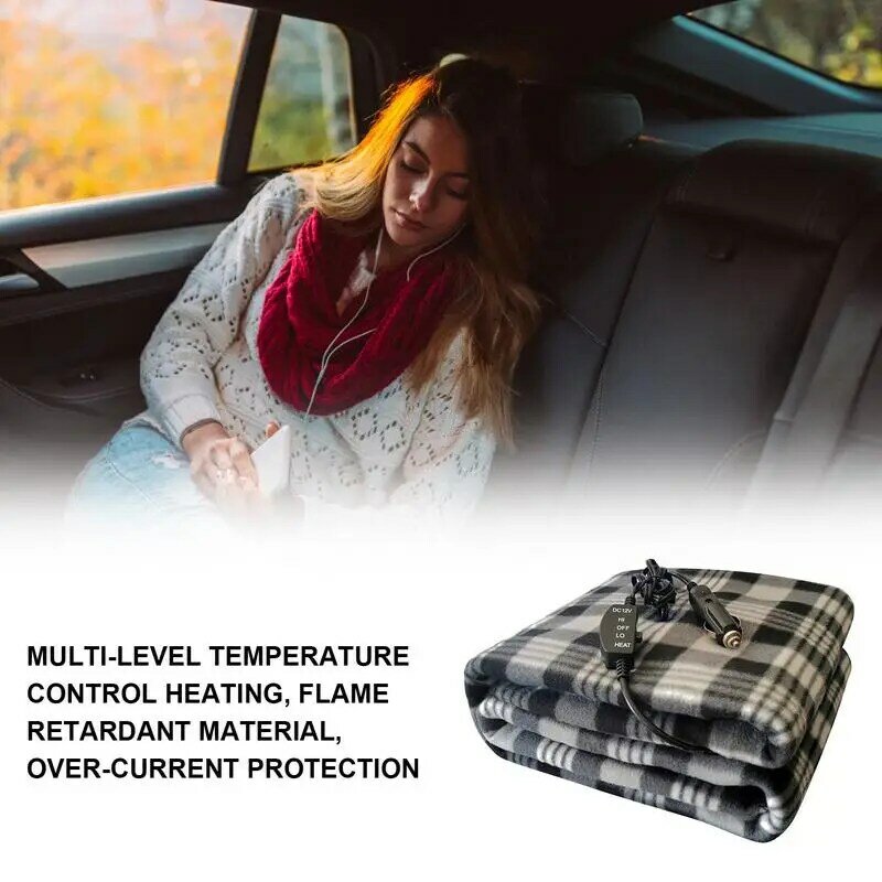 Selimut pemanas portabel 12V, aksesori selimut listrik mobil kelas rendah tinggi dengan colokan asap portabel yang dapat dicuci