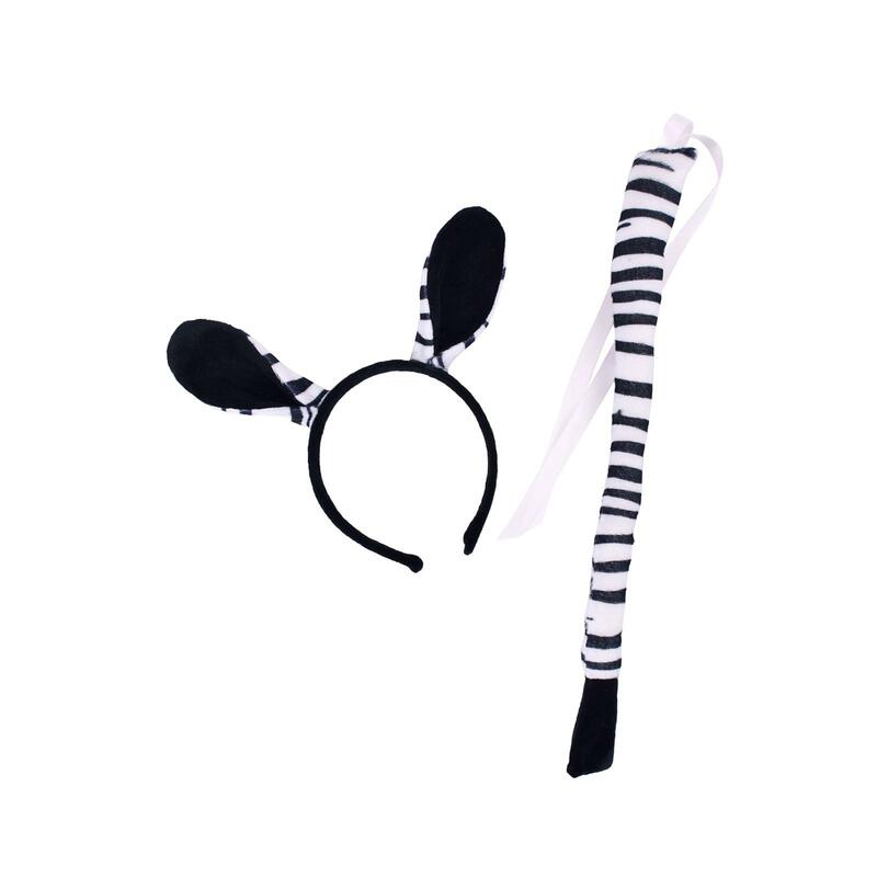 Zebra Orelhas e Cauda Headwear para Masquerade, Acessórios para Cabelo, Roll Play Hoop, Desempenho do Dia das Bruxas, Presentes, Festa Temática