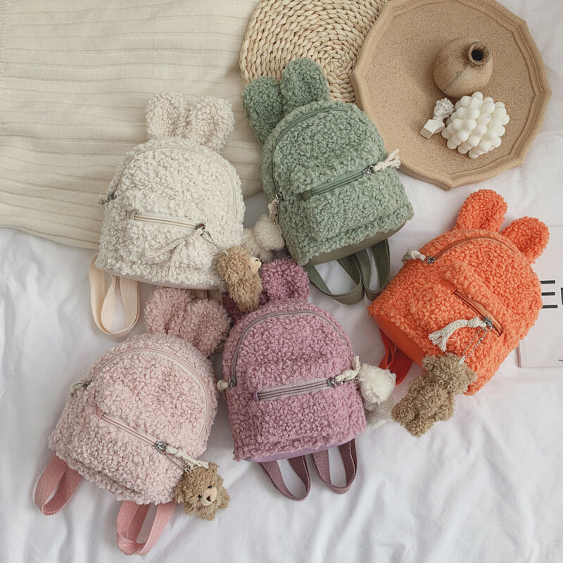 Mochila boneca recheada de coelho pequeno para crianças, Mochila Orelhas Coelho Bonito, Bebês Meninos e Meninas do Jardim de Infância, 1 a 3 anos
