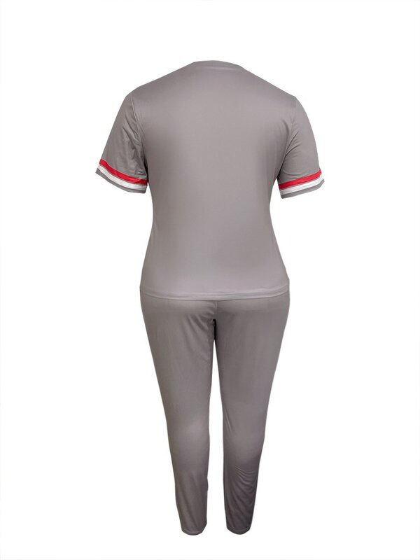 LW Setelan Olahraga Dua Potong Wanita Ukuran Plus 23 Set Celana Ketat Cetak Digital Kaus Lengan Pendek + Set Celana Ketat Wanita