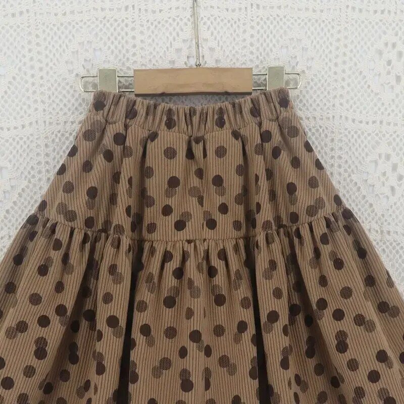 2024 Girls  Baby Fashion Dot Corduroy Skirts Autumn Winter Kids Girl Elegant Birthday Skirt Children Clothes