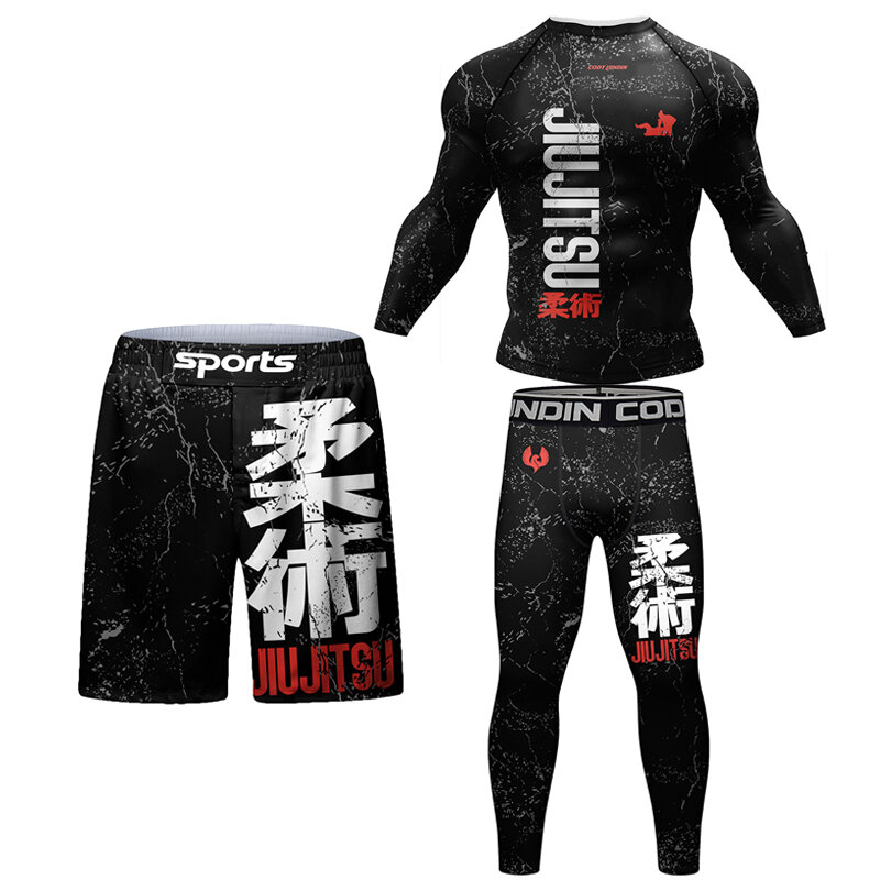 Jiu Jitsu Rashguard MMA camiseta y pantalones para hombre, pantalones cortos de gimnasio, ropa deportiva brasileña Grappling Bjj Boxing Rash Guard, nuevo conjunto de 4 piezas