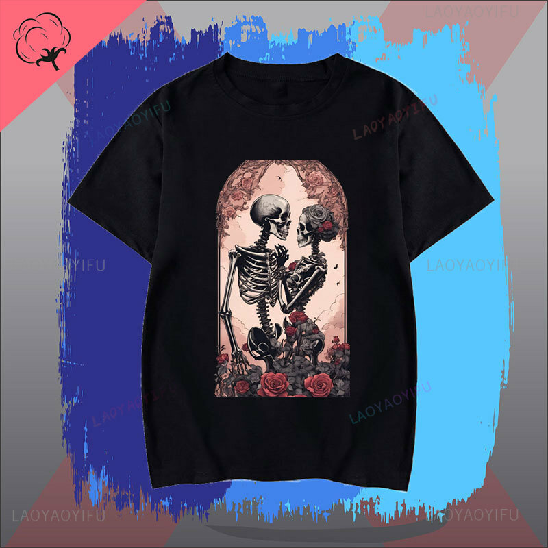 Novelty skull lovers printed T-shirt daily cool casual comfortable men's and women's tops short-sleeved round neck clothing