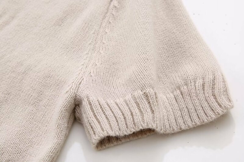 Damski nowy koronka dekoracyjna kokarda krótki rozciągliwe dopasowanie dzianinowy sweter retro sweter damski z krótkim rękawem elegancki top
