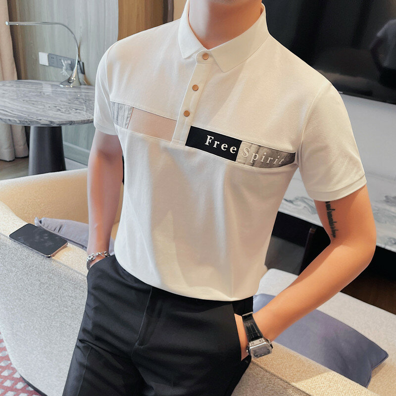 Рубашка-поло мужская приталенная, роскошная одежда в Корейском стиле, Повседневная деловая, с коротким рукавом, лето