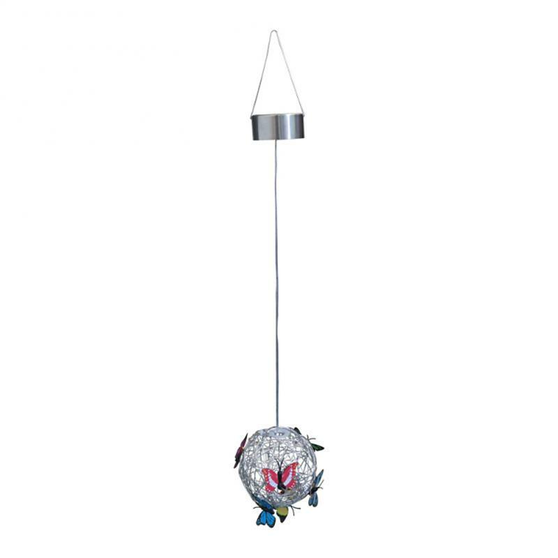 Garden Hanging Solar Light Round Ball Light With Butterfly Waterproof Metal Weaving Hanging Lamp Home Decorative Nightlight