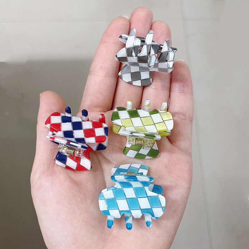 2pcs Mini Acetic Acid Small Hair Claw For Women 2022 Girls Simple Checkerboard Hairgrips Geometric Fashion Hair Accessories Gift
