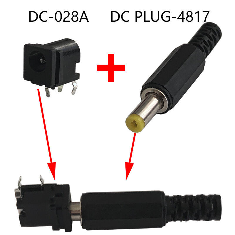 Conector de alimentação DC com fêmea e macho Pin-7X4.8mm Plug, DIP Power Jack, 3Pin, DC-028A, 4817, 10pcs