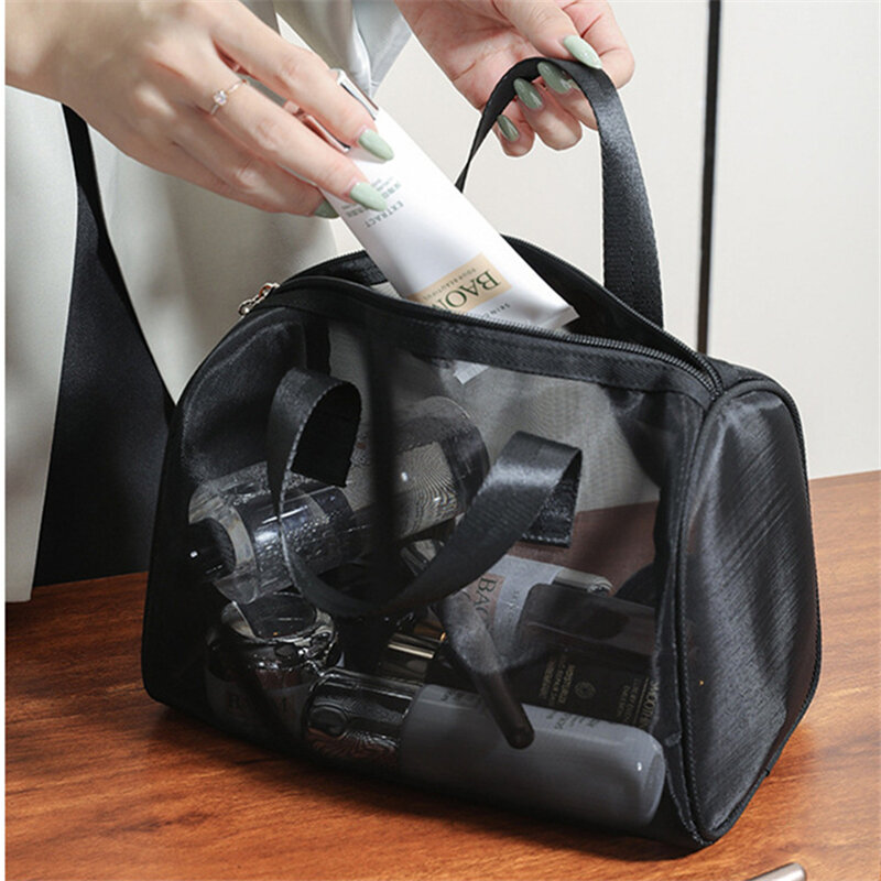 1PC Black Mesh Makeup Bags Women Girls Transparent Cosmetic Storage Pouch Travel Portable Wash Lipstick Kits Toiletry Organizer