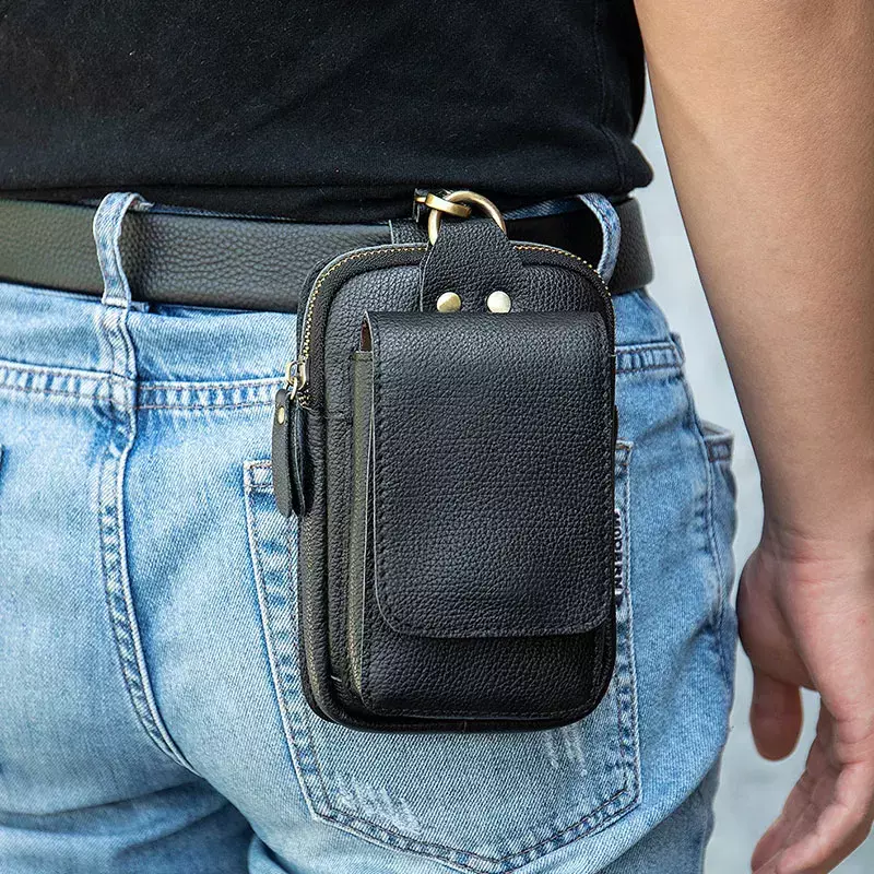 Bolsa de cuero antirrobo para hombre, cinturón superior de 5,7 pulgadas para teléfono móvil, paquete de 6 capas, 5,5