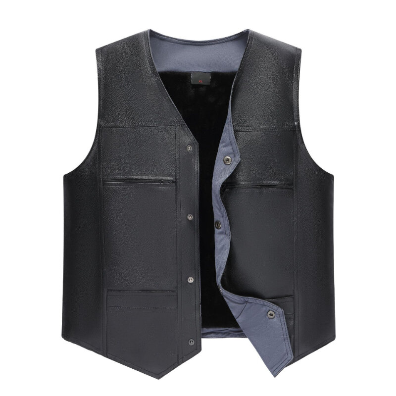 Leather vest men's new autumn and winter men's plush thickened vest large size warm shoulder jacket