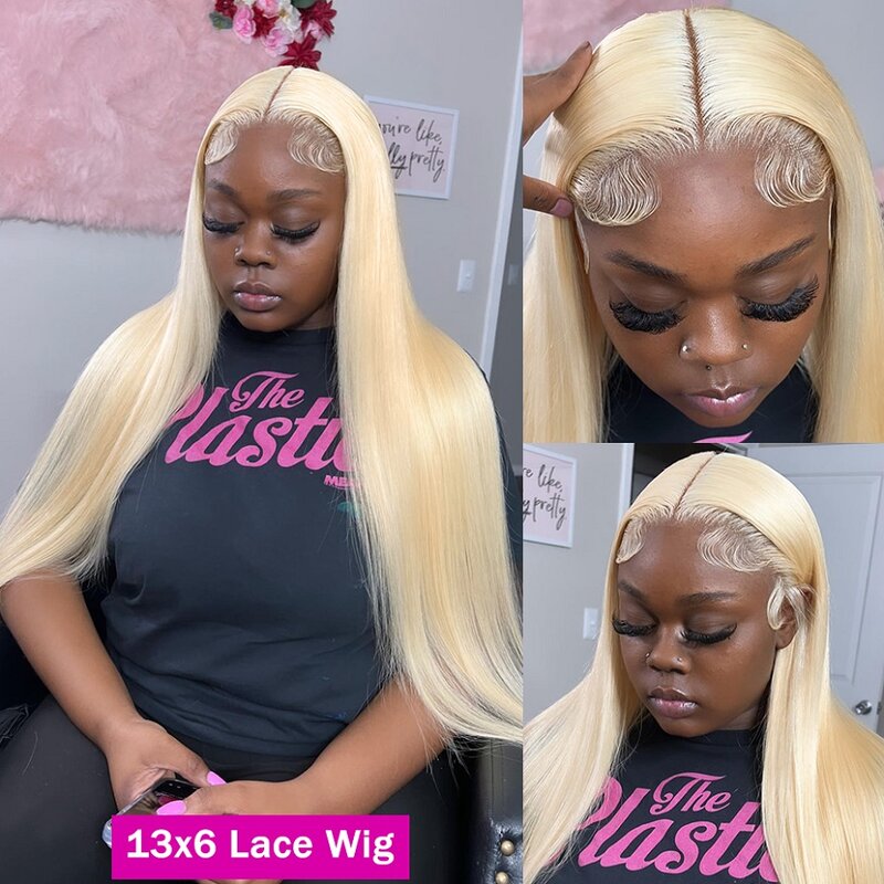 Perruque Lace Front Wig sans colle brésilienne naturelle, cheveux lisses, blond 613, 13x6, 13x4, HD, en solde, pour femmes