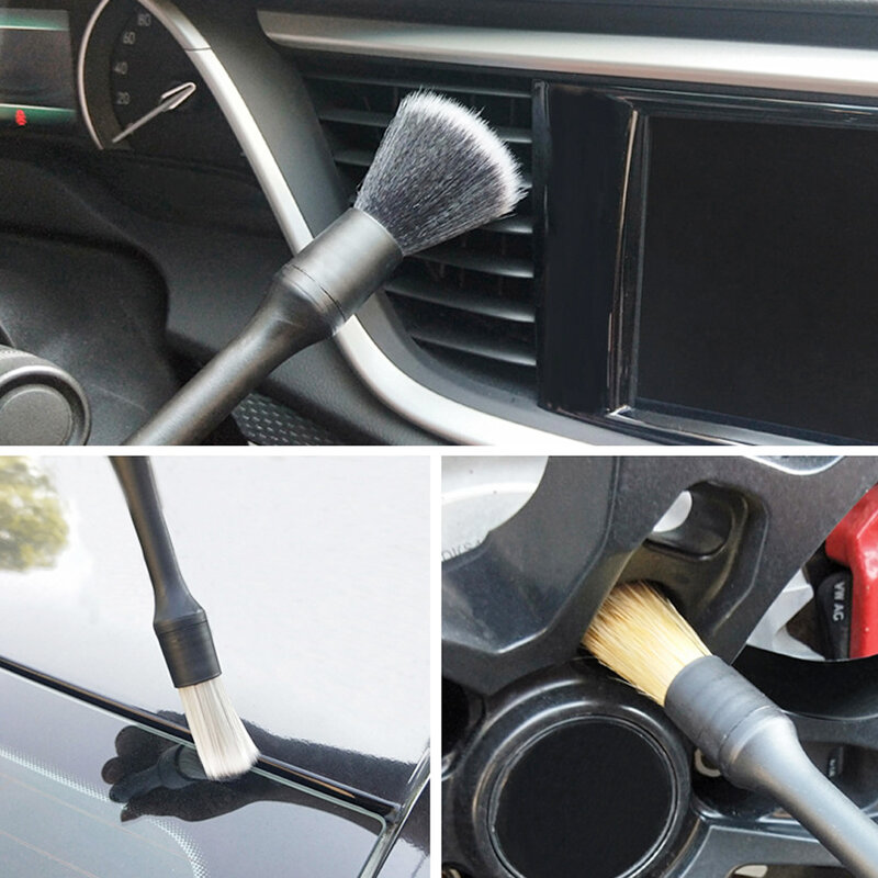 3 pces carro detalhando escova super macio auto interior detalhe escova com cerdas sintéticas carro traço espanador escova acessórios