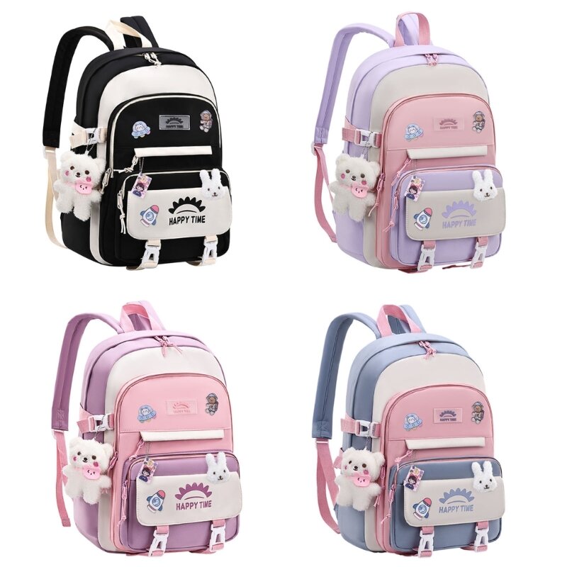 Lovely School Backpack Girls Cute School Bag para meninas adolescentes Mulheres Estudantes Casual Travel Daypacks com pinos e pingente