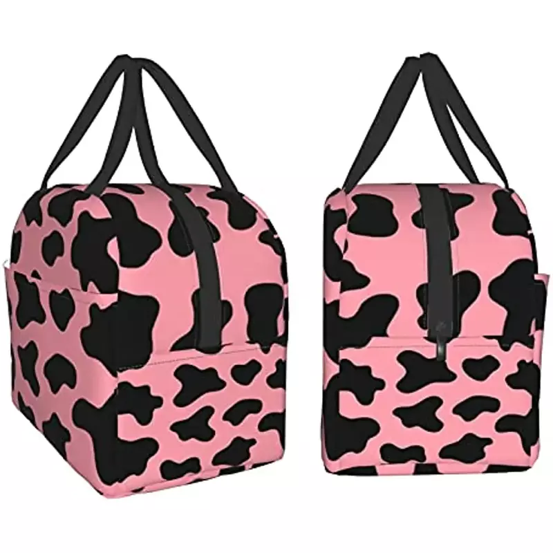 Cow Print Insulated Lunch Bag Reusable Lunch Box For Girls, Cooler Lunch Tote Bag With Front Pocket for Teen Girls Women