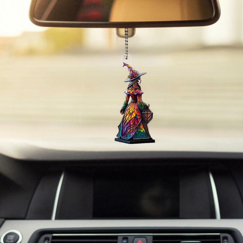 Car Witch Pendant 2D Witch Charm Halloween Car Pendant Hangable Acrylic Pendant For Car Decor Decorative Witch Charm For