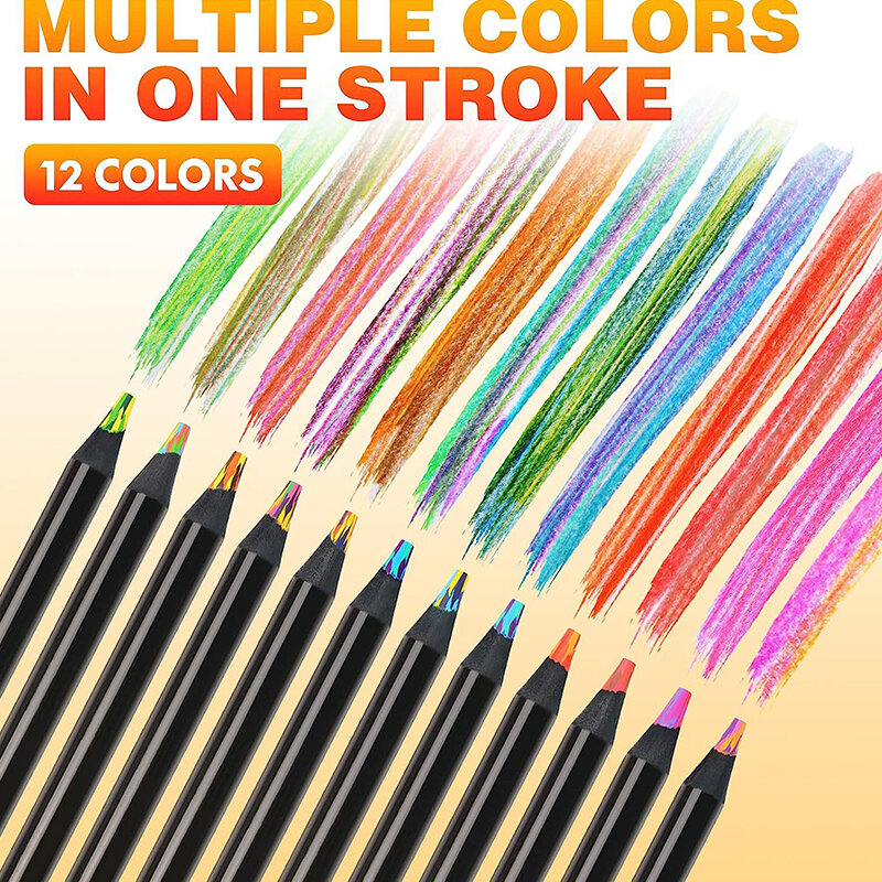 Lápis inovadores e práticos para adultos, desenho artístico, colorir, esboçar, desenhos animados, arco-íris gradiente, novo, 12 cores
