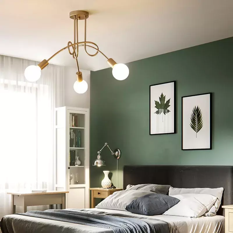 Lámpara de araña de hierro forjado para dormitorio, candelabro creativo para estudio, comedor, ambiente minimalista moderno, hogar, sala de estar