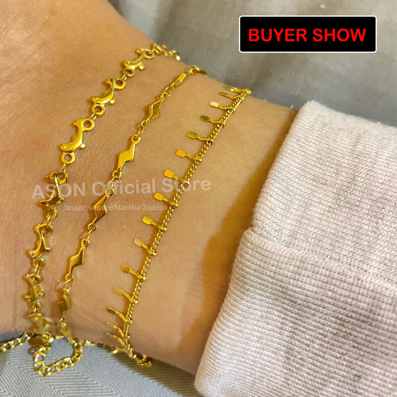Simple Gold Color Stainless Steel Anklets Bracelets Women Tassel Starfish Leg Chain Heart Tag Foot Jewelry Summer Accessories