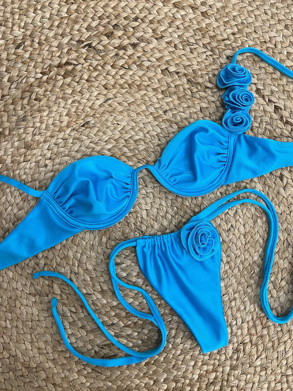 Conjunto sexy de biquíni push up feminino, maiô brasileiro, roupa de banho feminina, roupa de banho floral, bandagem, 2022