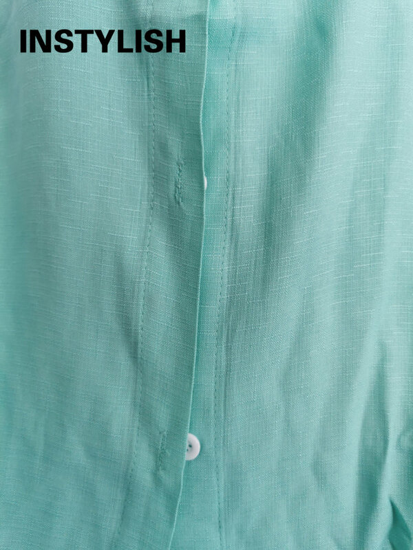 Camicia da donna con risvolto in lino autunnale Set da due pezzi camicetta con bottoni a maniche lunghe tinta unita Vintage e pantaloni dritti larghi abiti Casual